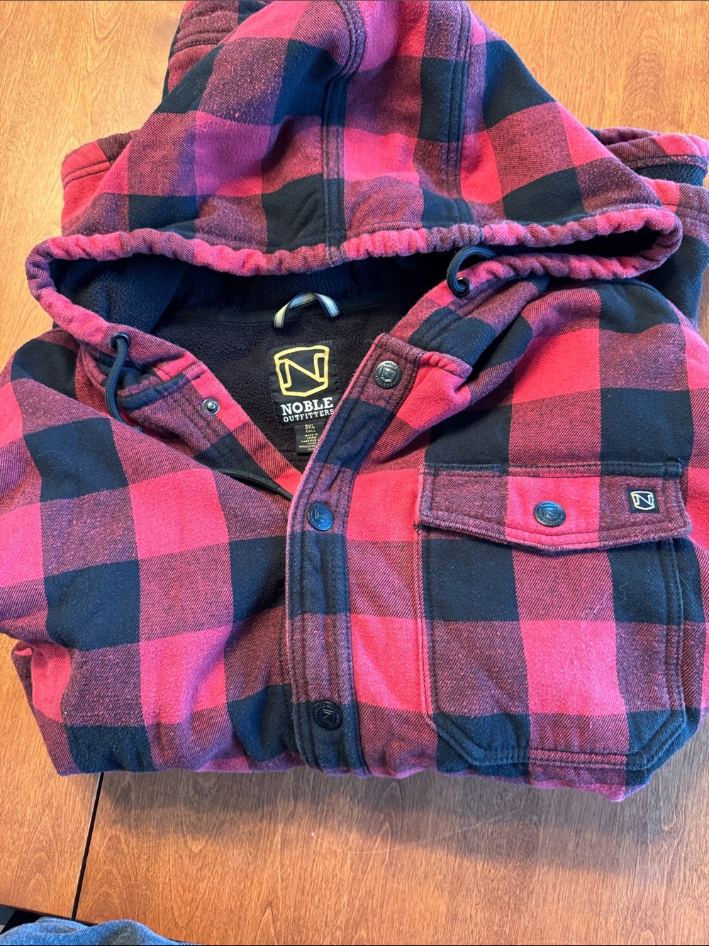 Mens Red & Black Hooded Flannel Shirt